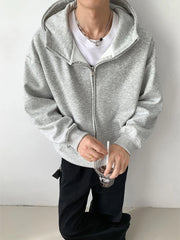 Threebooy Casual Men's Cotton Sweatshirt Solid Color Casual Zipper Cardigan Coat Simple Fashion Harajuku Loose Male Youth Sweatshirt