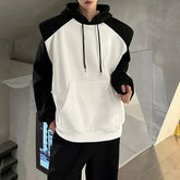 Threebooy Mens Hoodies Contrast Color Stitching Shoulder Pad Sweatshirt Autumn Streetwear Fashion Campus Long Sleeve Tops Men'S Clothing