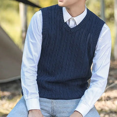 Threebooy Simple Vintage Padded Vest Warm Sweater Vest Sleeveless Knitted Wool Vest Autumn Winter Thickened Plus Fleece Waistcoat