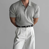 Threebooy New Trend Men Business Casual Polo Shirt Light Luxury Jacquarded Solid Color Knitted Short Sleeve T-shirt Fashion Stretchy Tops