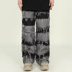 Threebooy Y2K Streetwear Baggy Stacked Jeans Pants Men Clothing Patchwork Straight Loose Long Trousers Pantalones Hombre