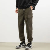 Threebooy Men's Loose Straight Leg Workwear Corduroy Pants Casual Cargo Joggers Pants Drawstring Elastic Waist Baggy Tapered Sweatpants