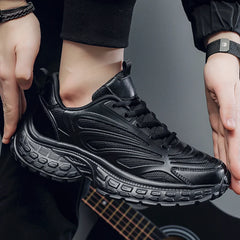 Threebooy Men Pure Black Chunky Sneakers Casual Sports Shoes Thick Soles Platform Fashion Trend Shoes