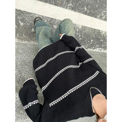 Threebooy Men Streetwear Harajuku Vintage Knitwears Oversized Knitted Sweater Winter Korean Fashions Striped Sweaters Pullovers