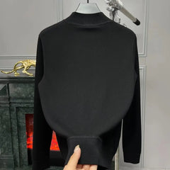 Threebooy High Street Men Solid Long Sleeve Winter Sweaters Casual Chic All-match Half High Collar Bright Line Decoration Knit Pullovers