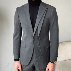 Threebooy Luxury Business Suits For Men Stitching Double Collar Formal Casual Dress Suits 2 Pieces Elegant Slim Costume Homme Double Vent