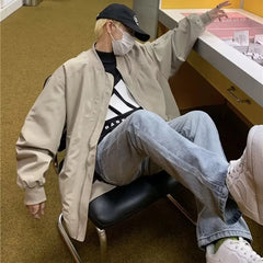 Threebooy Vintage Baseball Jacket For Men High Street Bomber Jacket Spring Autumn Solid Fashion Man Woman Jackets Biker Coat Outwear Tops