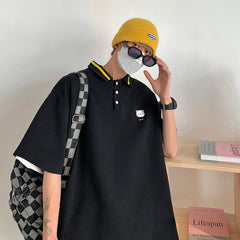 Threebooy Summer Men's Fashion Trend Cartoon Printing Polo T-shirt Lapel Collar Black/pink/blue T Shirts High-quality Casual T Shirts