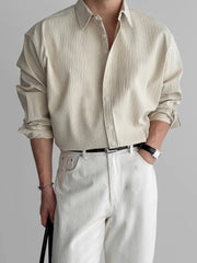 Threebooy Lapel Pit Stripe Texture Long Sleeve Shirt Men's Casual Business Shirt High-end Drapery Light Versatile Top Male Blouse