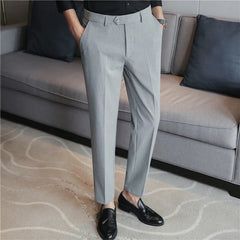 Threebooy New Men Non-iron Fabric Dress Pants Slim Straight Black White Casual Suit Pants Male Business Little Feet Suit Trousers