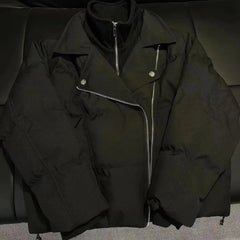 Threebooy Mens Cotton Jacket Fake Two-Piece Double-Layer Jacket Winter Streetwear Thick Fashion All-Match Biker Cotton Coat Men'S Clothing
