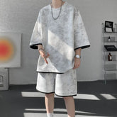 Threebooy T-shirt set men Men Printed Loose Fit Round Neck T-Shirt Elastic Waist Shorts Set Summer Casual Comfortable Beachwear Streetwear