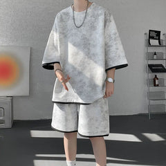 Threebooy T-shirt set men Men Printed Loose Fit Round Neck T-Shirt Elastic Waist Shorts Set Summer Casual Comfortable Beachwear Streetwear