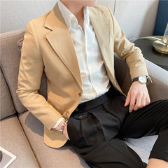 Threebooy High Quality Korean Slim Fit Blazer Jackets Men Clothing Simple Two Buttons Business Formal Wear Casual Suit Coats 3XL-S