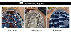 Korean hip-hop autumn and winter half zip polo collar striped sweater for men and women loose and trendy retro Harajuku casual