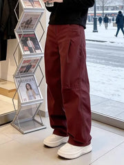 Threebooy Red Folded Knife Men's Casual Pants Summer Thin American Retro Straight Tube Workwear Loose Fit Casual Trousers
