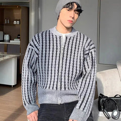 Threebooy Vintage Knitted Cardigan Sweater Autumn/Winter New Fashionable Zipper Jacket Top