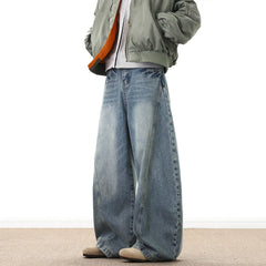 Threebooy Wide Leg Denim Pants Male Loose Cowboy Mopping Trousers baggy Men's Jeans Fashion Handsome Washed Streetwear Casual