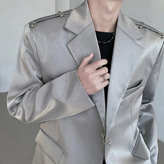 Threebooy High Grade Metal Ring Blazers Men Leisure Loose Suit Jackets Male Lapel Fashion Streetwear Coat All-match Korean Suit-tops