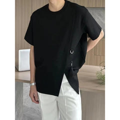 Threebooy Simplicity Slit Hem Korean Tops Summer Men's Short Sleeve Solid Plus Size All-match Fashion T Shirts Casual Trend Men Clothing