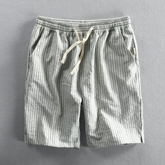Threebooy Summer Cotton Beach Shorts Pants For Men Casual Breathable Comfortable Striped Loose Drawstring Cropped Youth Man Shorts Pants