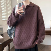 Threebooy Korean Style Men's Polo Sweater Light Luxury Textured V-neck Knit Long Sleeve Pullover Autumn Casaul Trendy Male Clothing M-3XL