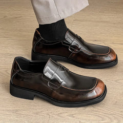 Threebooy Mens Classic Retro British Style Penny Loafers Men's Casual Business Shoes Men Square Toe Slip-on Party Wedding Shoe