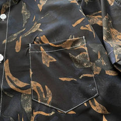 Threebooy Men Summer Ice Silk Printed Short Sleeve Shirt Breathable Casual Button-Down Top Abstract Floral Pattern Shirts