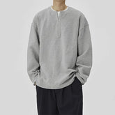 Threebooy Men's Clothing Leisure Luxury Zipper Sweatshirt Long Sleeve Solid Color O Neck Korean Retro Loose Fashion Pullover T-shirt M-3XL