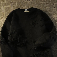 Threebooy Hip Hop Vintage High Street Perforated Sweater Men's and Women's Autumn and Winter Fashion Lazy Style Advanced Design Feel Knitwear