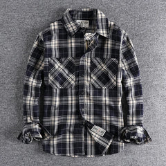 Threebooy American Casual Wear Men Plaid Shirt Fashion Thickened Double Pocket Work Clothes Long Sleeved Shirt Male Tops Clothes