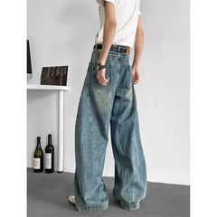 Threebooy Men Baggy Jeans Wide Leg Unisex Streetwear Hip Hop Dance Pants Loose Fit Trousers Oversized Urban Jogger Street Dance Clothing