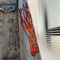 Threebooy Spring Autumn Denim Jacket Couple Embroidered Denim Jacket Unisex American Retro High Street Jacket Hip Hop Streetwear