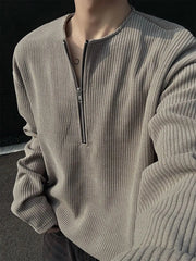 Threebooy American Half-Zip Henley T-Shirt Men's Spring Autumn Long Sleeve Underwear Tough Guy Outfit Hoodie