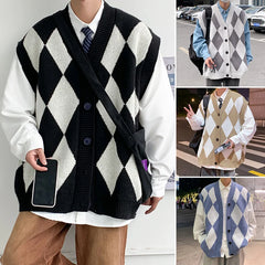 Threebooy Windproof Open Front Button V Neck Vest Waistcoat Men Warm Soft Coat Autumn Winter Top Sleeveless New Basic Casual Knit Cardigan