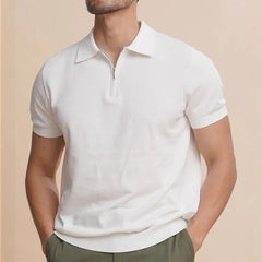Threebooy New Men Fashion Tops Light Luxury Style Zipper Knitted Polo Shirt Casual Fitness Solid Color Short Sleeve Breathable Tees M-3XL