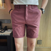 Threebooy Summer Solid Color Casual Shorts Men High-quality Business Social Shorts Fashion Slim Fit Daily Knee Length Pants Men Clothing
