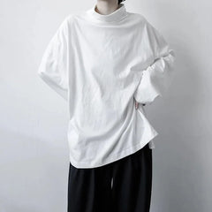 Threebooy Mens T-Shirt Button Half Turtleneck T-Shirt Autumn Japanese Streetwear Temperament Personality Long Sleeve Top Men'S Clothing