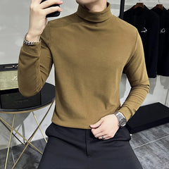 Threebooy British Quality Leisure Men Long Sleeve T-shirt/Male Slim Fit High Quality High Collar Fashion T-shirt/Man Spring Pullover