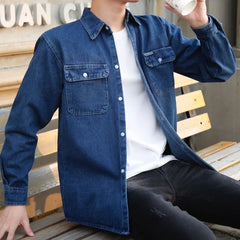 Threebooy Spring and Summer Thin Medium-thick Denim Shirt Workwear Men's Long-sleeved Construction Site Top Pure Cotton Breathable