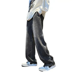 Threebooy American retro men and women trendy star shaped graphic design straight leg jeans loose hip-hop wide leg casual pants y2k