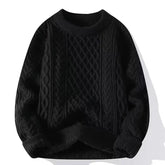 Threebooy Trendy Knitted Sweater For Men Casual Round Neck Warm Inner Loose-fit Pullover Cozy Soft Supple Fall Winter Fashion