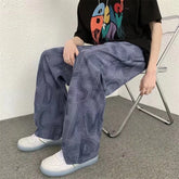 Threebooy Corduroy Wide Pants Men Fashion Letters Baggy Straight Trousers Oversized Casual Bottoms Ins Vintage Male Y2K Clothes Streetwear