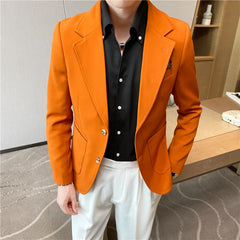 Threebooy High Quality Korean Slim Fit Blazer Jackets Men Clothing Simple Two Buttons Business Formal Wear Casual Suit Coats 3XL-S