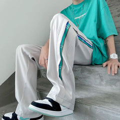 Threebooy Men's Summer Ice Silk Hip Hop Casual Pants Side Stitching High Street Joggers Sweatpants Fashion Homme Loose Trousers M-2XL