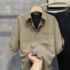 Threebooy Men's Solid Pockets Patchwork Simplicity Fashion Blouse Summer New Short Sleeve Loose Korean Shirt Tops Casual Trend Men Clothes