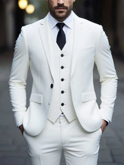 Threebooy Men's Three-Piece White Suit, Anti-Wrinkle, No-Iron, Anti-Stick Fur Business Formal Suit, Four-Season Workplace Work Clothing Dr
