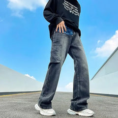 Threebooy Fashion Vintage Black Baggy New Cargo Jeans Pants For Men Clothing Straight Luxury Cotton Trousers Pantalon Homme