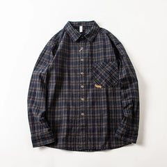 Threebooy Spring Autumn Men's Long Sleeve Plaid Shirt Korean Embroidered Casual Washed Cotton Texture Plaid Tooling Shirt Jacket