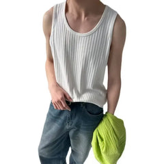 Threebooy Summer Men's Solid Stripe Loose Tank Top Korean Fashion Sleeveless T-shirts For Men Vest